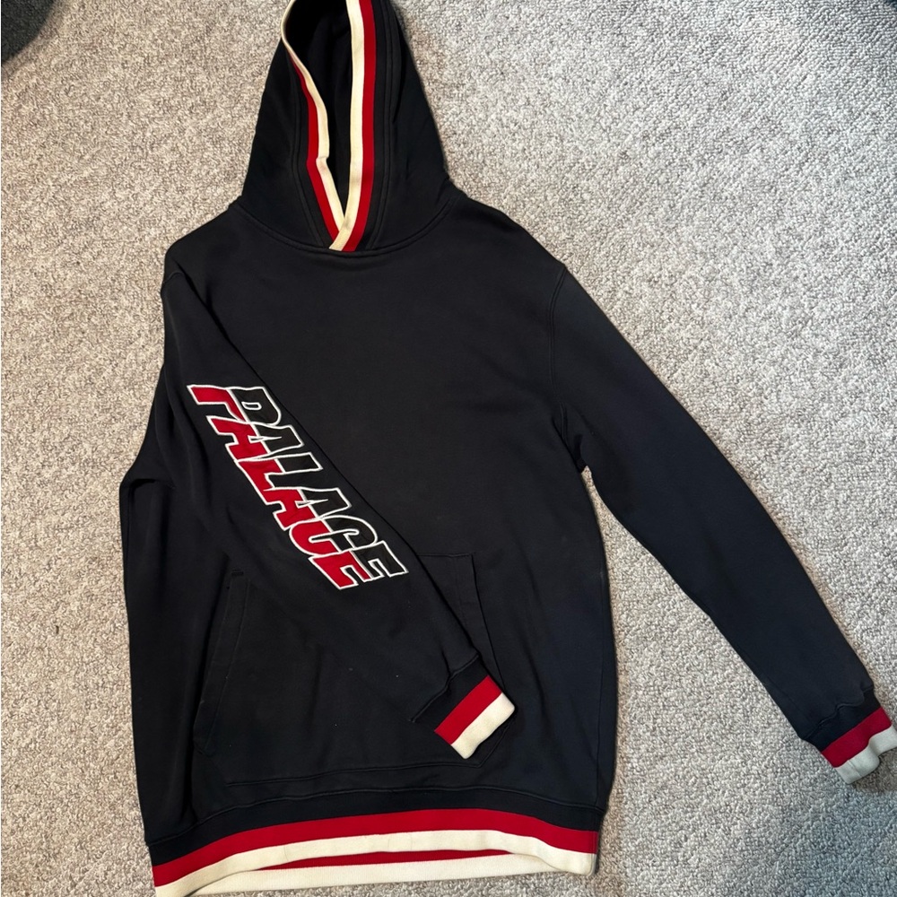 PALACE Black Hoodie with Red & Cream Accents